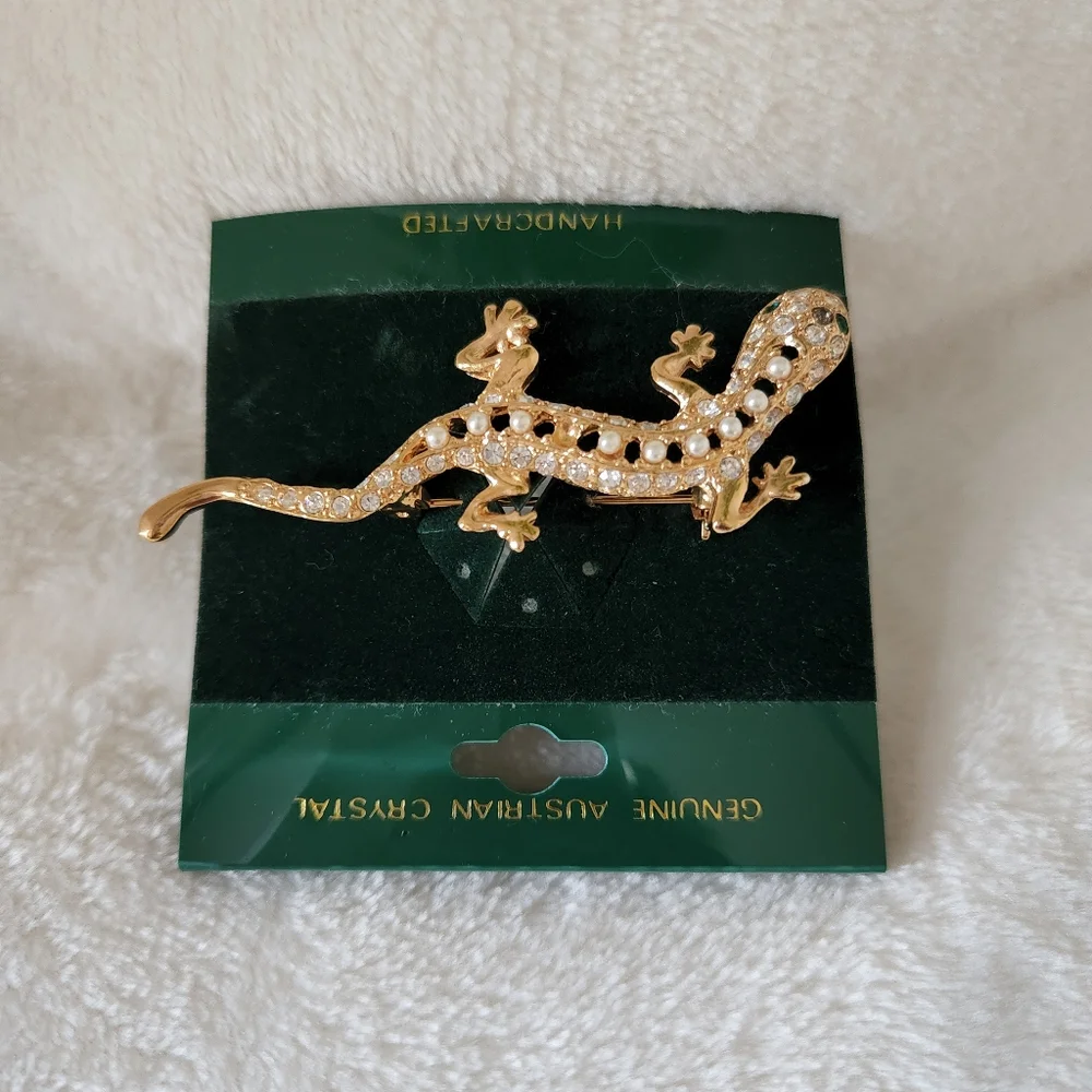 Salamander Brooch Pin Pendant Goldtone NWT